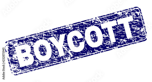 BOYCOTT stamp seal imprint with grunge style. Seal shape is a rounded rectangle with frame. Blue vector rubber print of BOYCOTT text with dirty style.