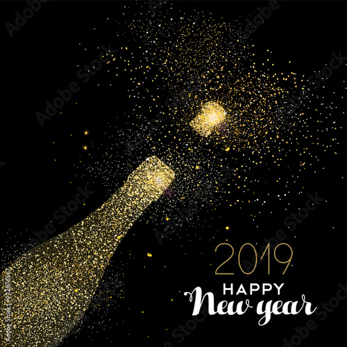 New Year 2019 party drink gold glitter dust card