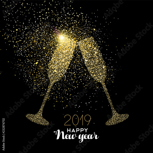 New Year 2019 party drink gold glitter dust card