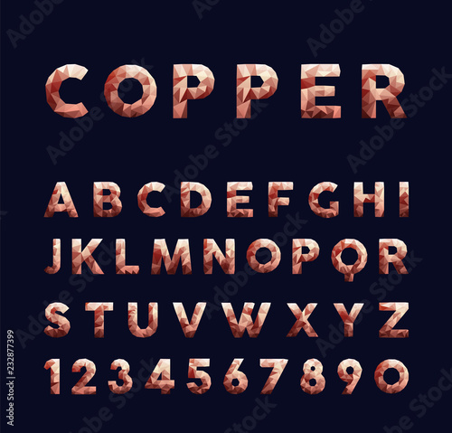 Copper low poly alphabet typography set