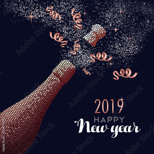 Happy New Year 2019 champagne copper card