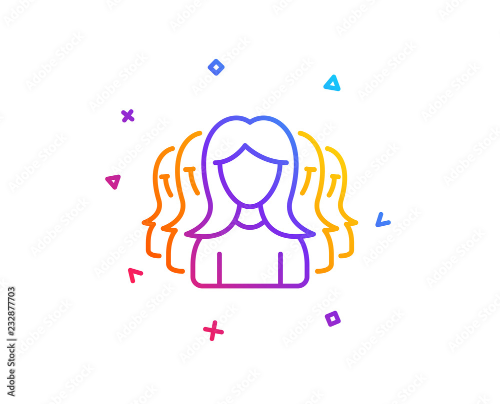 Group of Women line icon. Human communication symbol. Teamwork sign. Gradient line button. Women Group icon design. Colorful geometric shapes. Vector Group of Women line icon. Human communication symbol. Teamwork sign. Gradient line button. Women Group icon design. Colorful geometric shapes. Vector