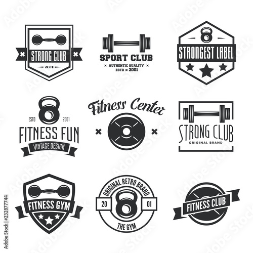 Set of fitness emblems, signs, labels, badges, logos and designed elements.