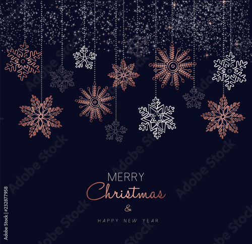 Merry Christmas copper snowflake greeting card