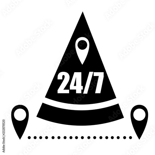 Abstract pizza delivery icon. 24 7 hours service. Flat black color icon. Vector illustration isolated on white background