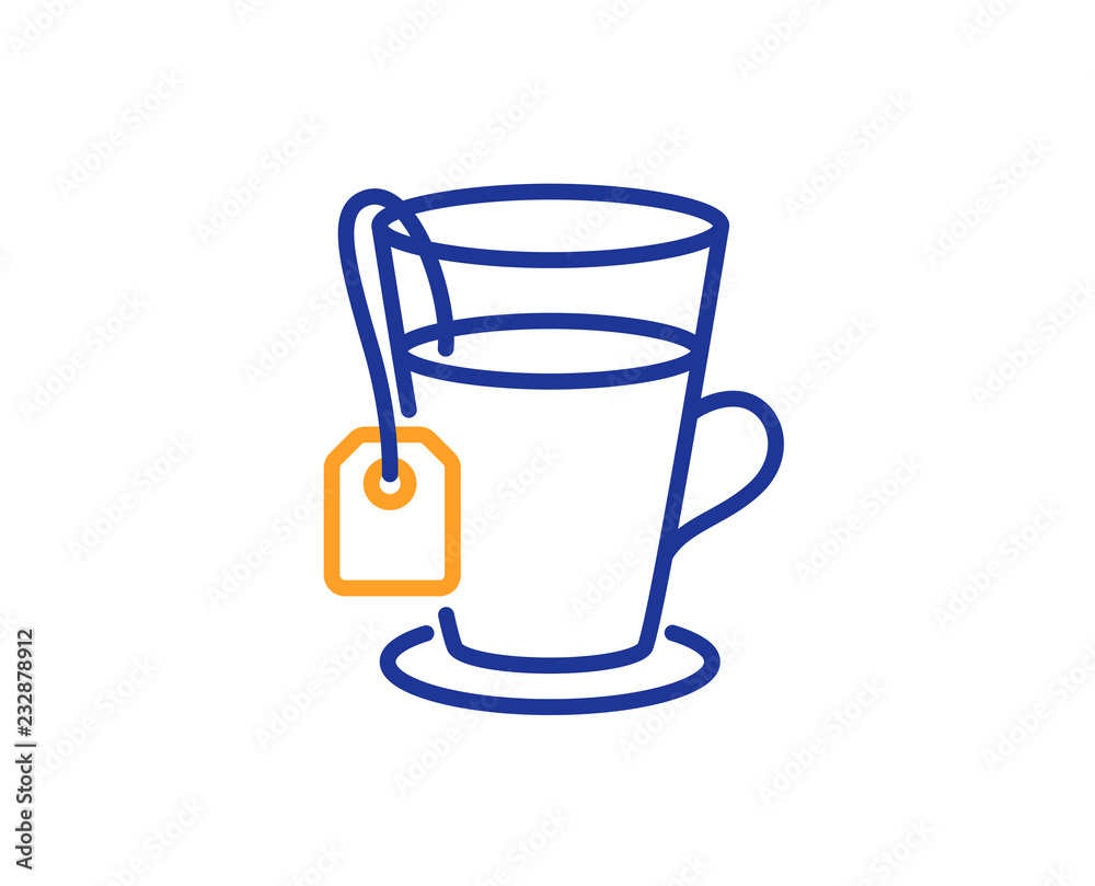 Tea with bag line icon. Hot drink sign. Fresh beverage symbol. Colorful outline concept. Blue and orange thin line color icon. Tea Vector Tea with bag line icon. Hot drink sign. Fresh beverage symbol. Colorful outline concept. Blue and orange thin line color icon. Tea Vector
