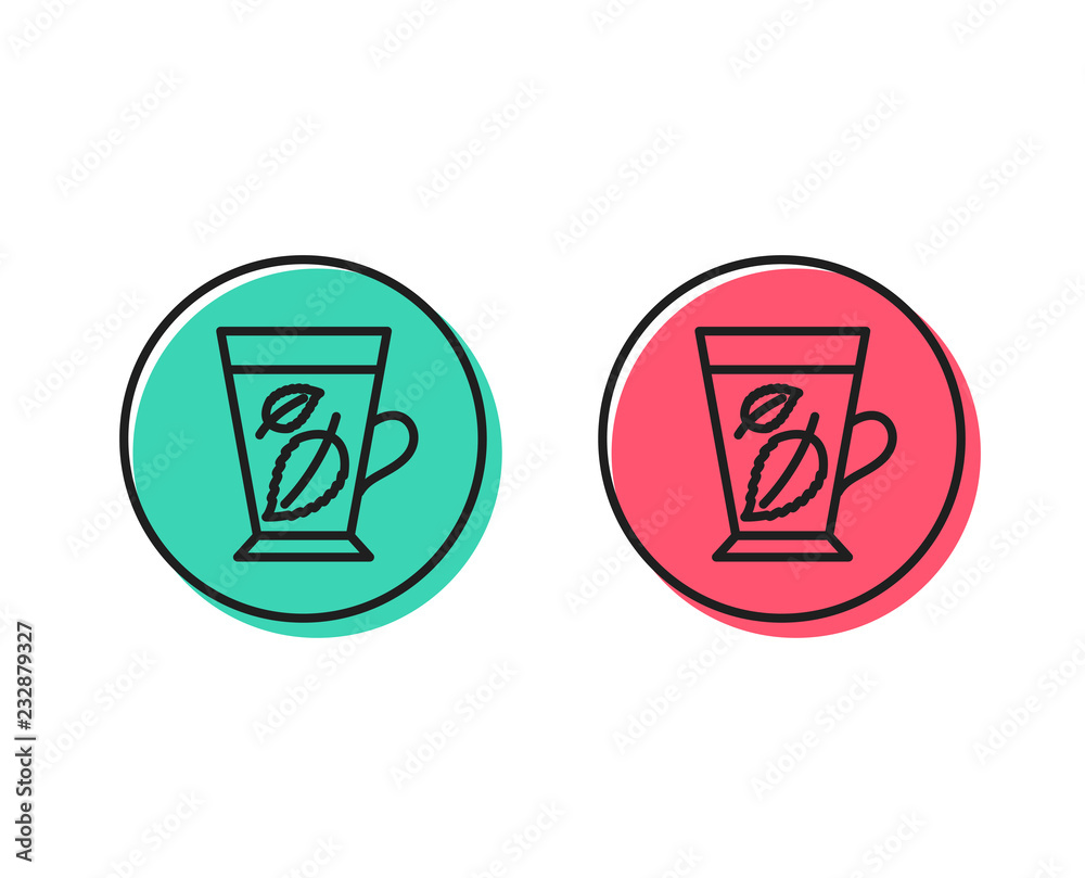 Mint Tea line icon. Fresh herbal beverage sign. Mentha leaves symbol. Positive and negative circle buttons concept. Good or bad symbols. Mint leaves Vector