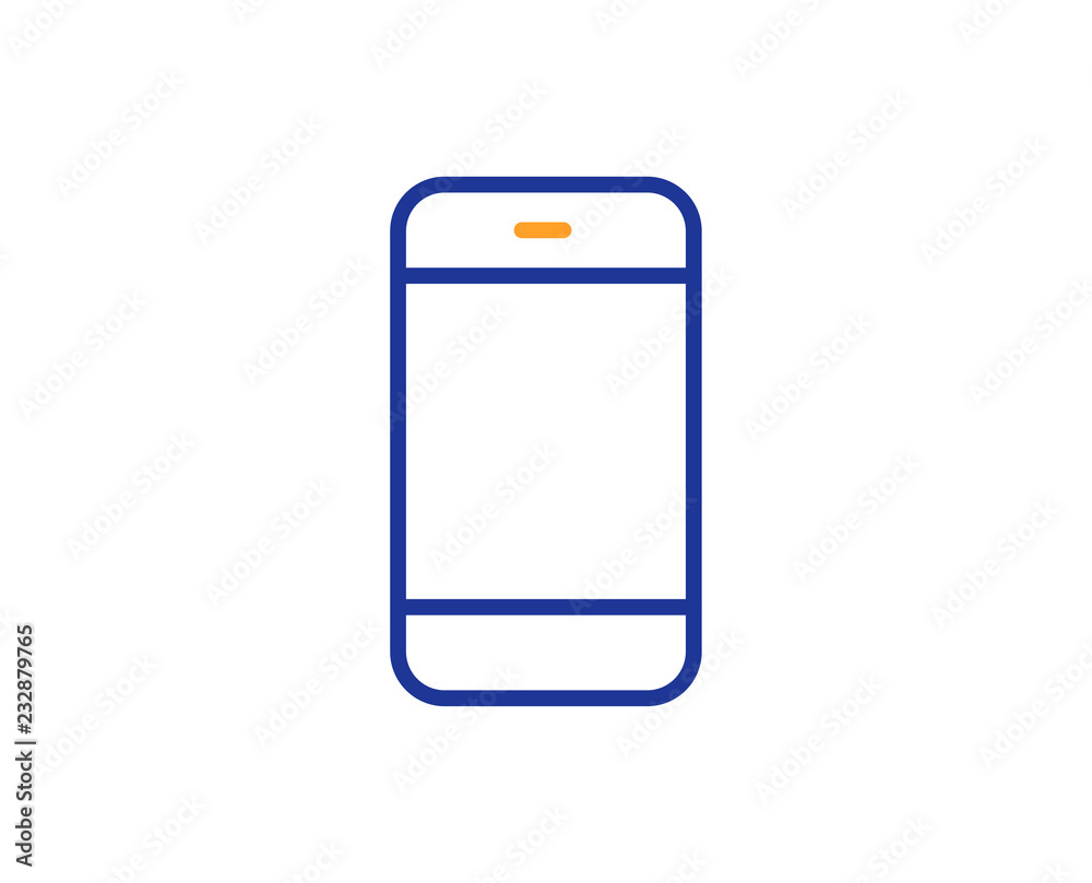 Smartphone icon. Cellphone or Phone sign. Ð¡ommunication Mobile device symbol. Colorful outline concept. Blue and orange thin line color icon. Smartphone Vector