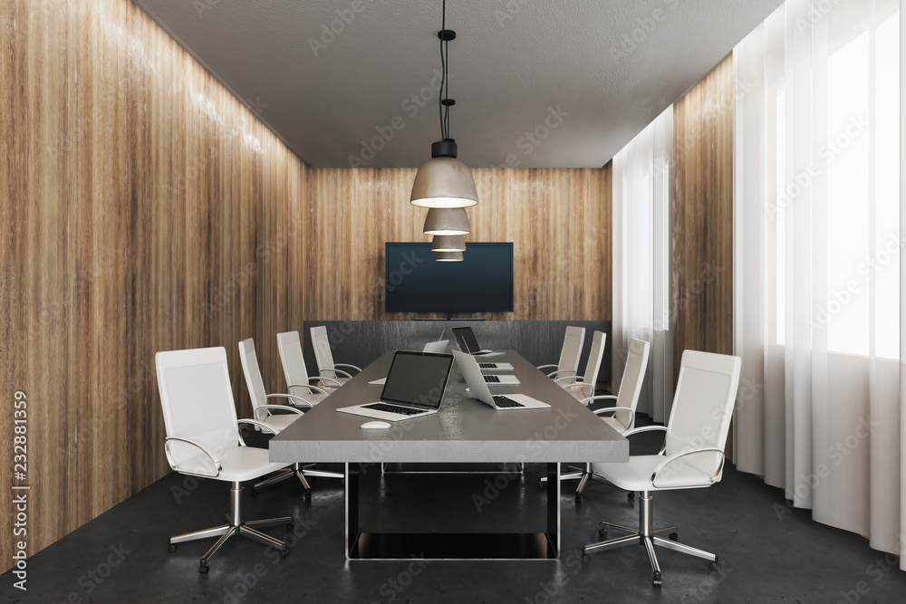 Contemporary meeting room with device screens