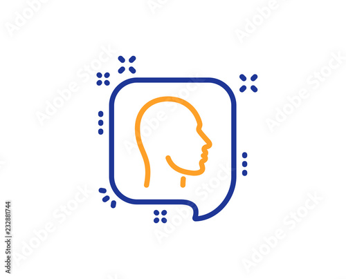 Head line icon. Human profile speech bubble sign. Facial identification symbol. Colorful outline concept. Blue and orange thin line color icon. Head Vector