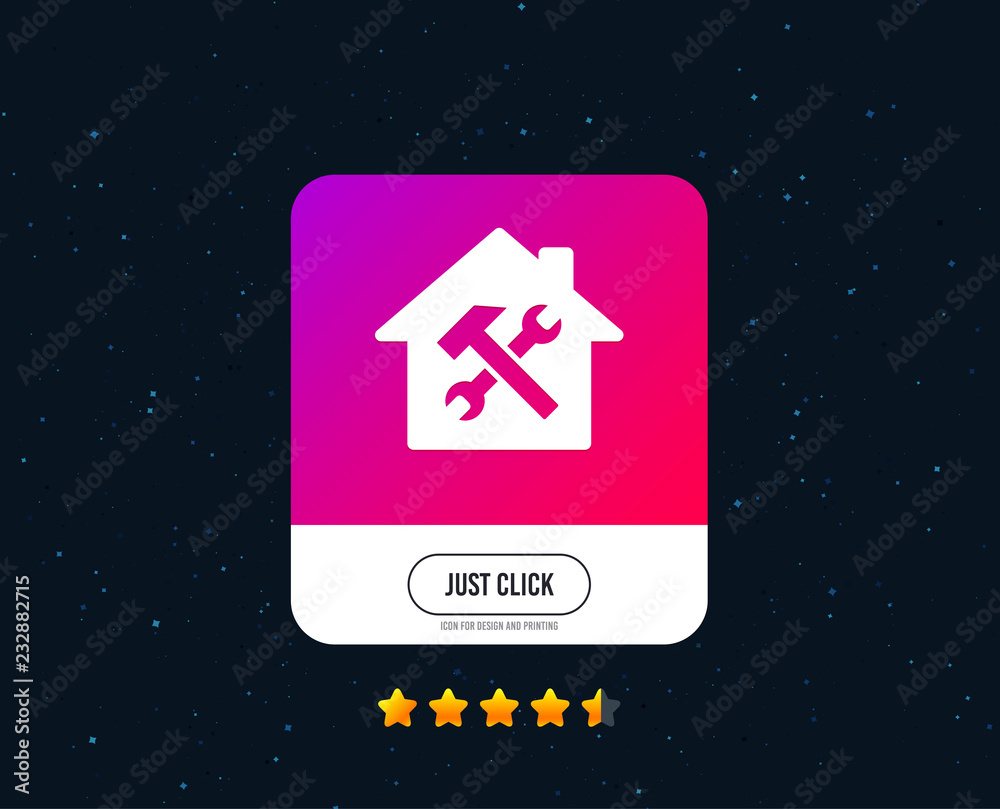 Service house. Repair tool sign icon. Service symbol. Hammer with wrench. Web or internet icon design. Rating stars. Just click button. Vector Service house. Repair tool sign icon. Service symbol. Hammer with wrench. Web or internet icon design. Rating stars. Just click button. Vector