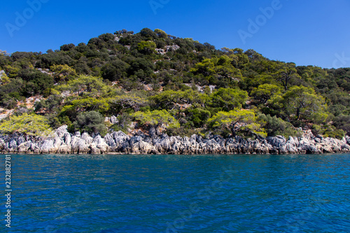 Fototapeta Naklejka Na Ścianę i Meble -  Sea, Rocks, and Trees of the Turkish Coast