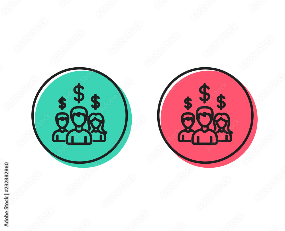 Business networking line icon. Group of people with Dollar signs. Positive and negative circle buttons concept. Good or bad symbols. Salary employees Vector Business networking line icon. Group of people with Dollar signs. Positive and negative circle buttons concept. Good or bad symbols. Salary employees Vector