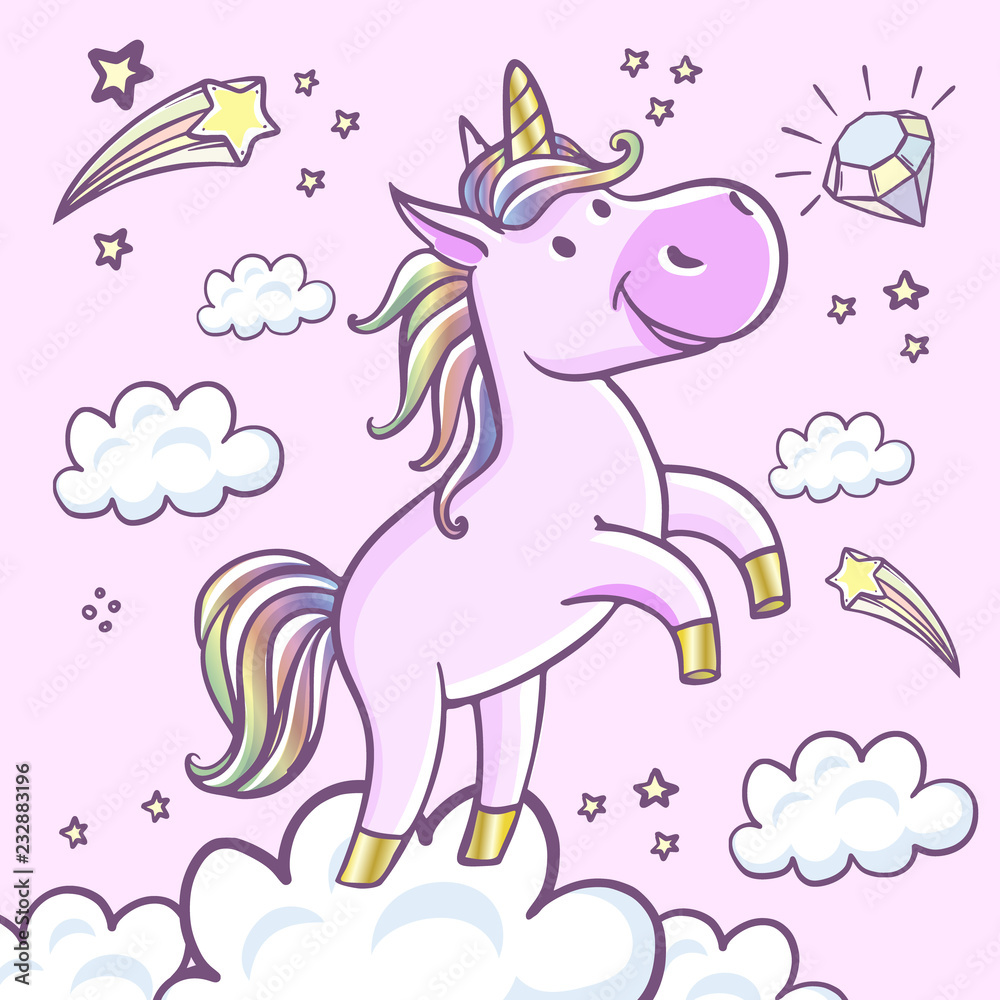 Fototapeta premium Cute little pink magical unicorn