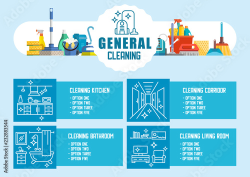 General Cleaning. Vector Flat Illustration.