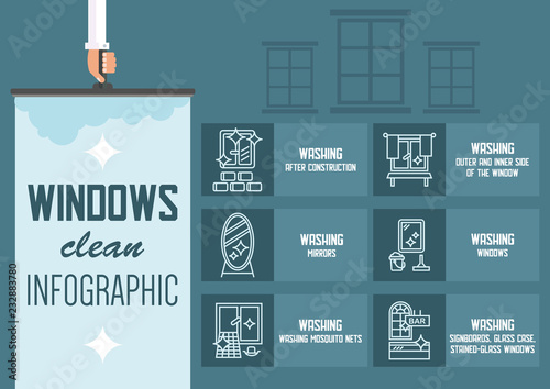Washing Windows and Mirrors. Vector Illustration.
