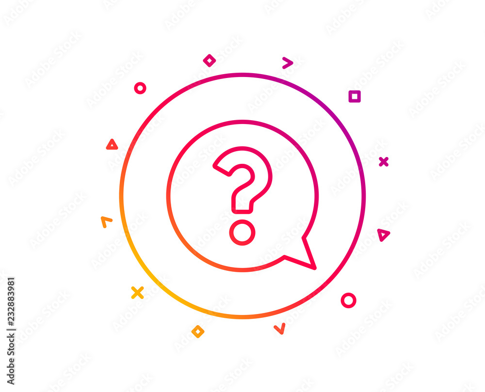 Question mark line icon. Help speech bubble sign. FAQ symbol. Gradient pattern line button. Question mark icon design. Geometric shapes. Vector Question mark line icon. Help speech bubble sign. FAQ symbol. Gradient pattern line button. Question mark icon design. Geometric shapes. Vector