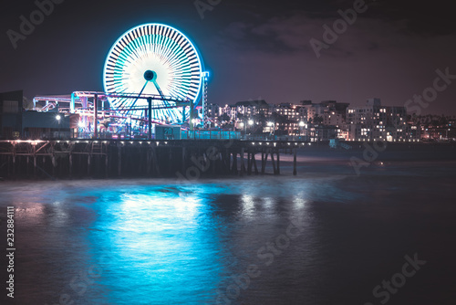 Santa Monica Pier on Summer Night with Ferris Wheel from Pacific Park