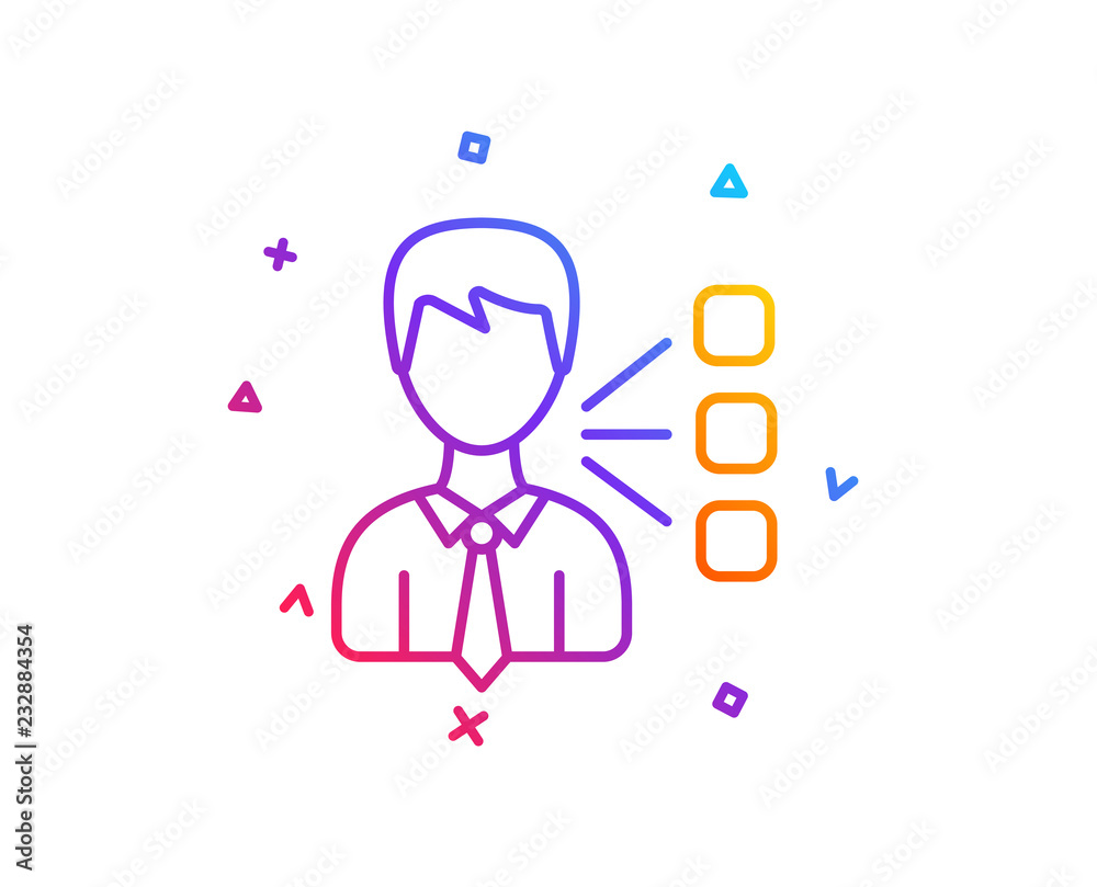Third party line icon. Team leader sign. Business conversation symbol. Gradient line button. Third party icon design. Colorful geometric shapes. Vector