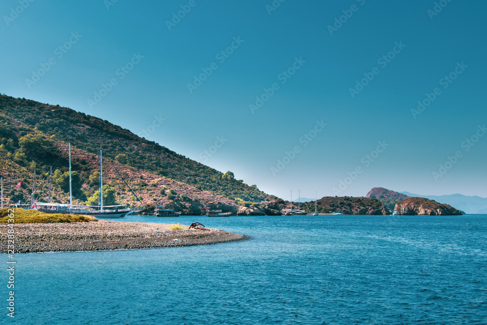 Fototapeta premium Beach, Sea, Coastline, and Boats