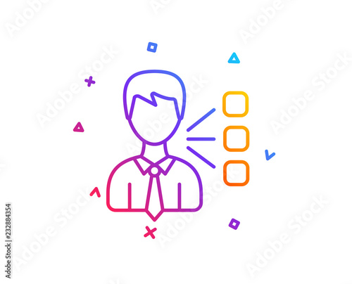 Third party line icon. Team leader sign. Business conversation symbol. Gradient line button. Third party icon design. Colorful geometric shapes. Vector