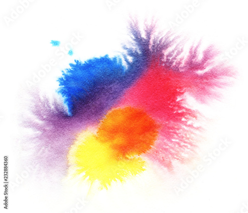 Abstract colorful gradient blots. Hand drawn with watercolor on a wet textured paper illustration