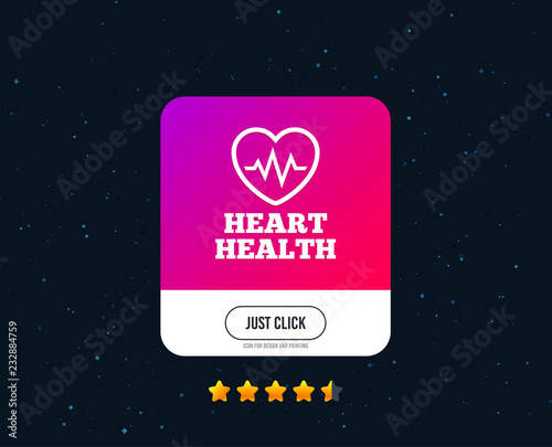 Heartbeat sign icon. Heart health cardiogram check symbol. Web or internet icon design. Rating stars. Just click button. Vector
