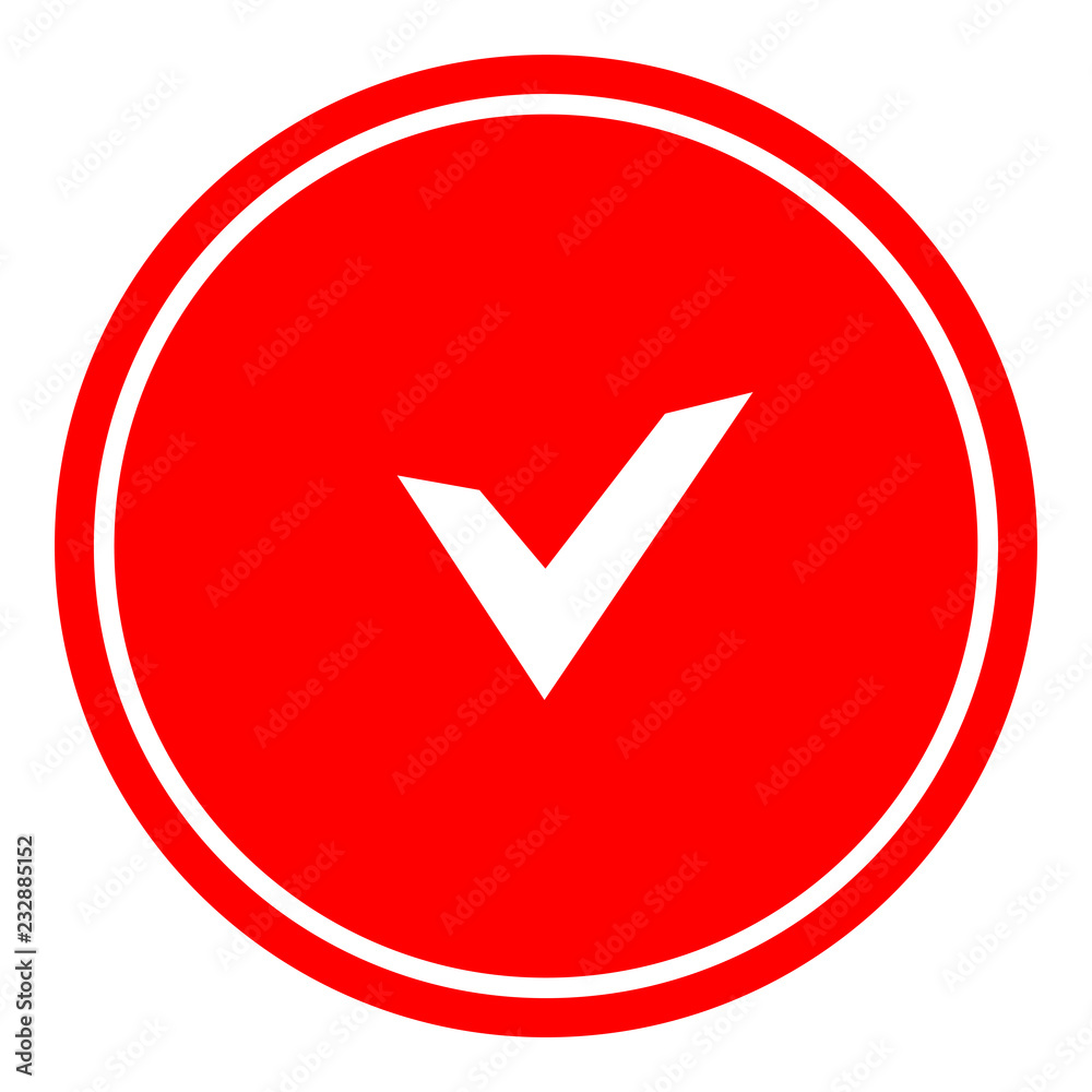 Chek, ok, yes icon approved vector illustration on red background Chek, ok, yes icon approved vector illustration on red background