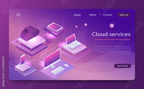 Isometric cloud computing services concept. Concepts Cloud storage.