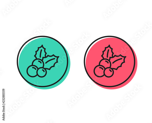 Christmas holly line icon. Ilex aquifolium sign. Positive and negative circle buttons concept. Good or bad symbols. Christmas holly Vector