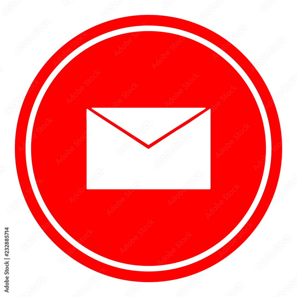 Simple envelope icon vector illustration on red background Simple envelope icon vector illustration on red background