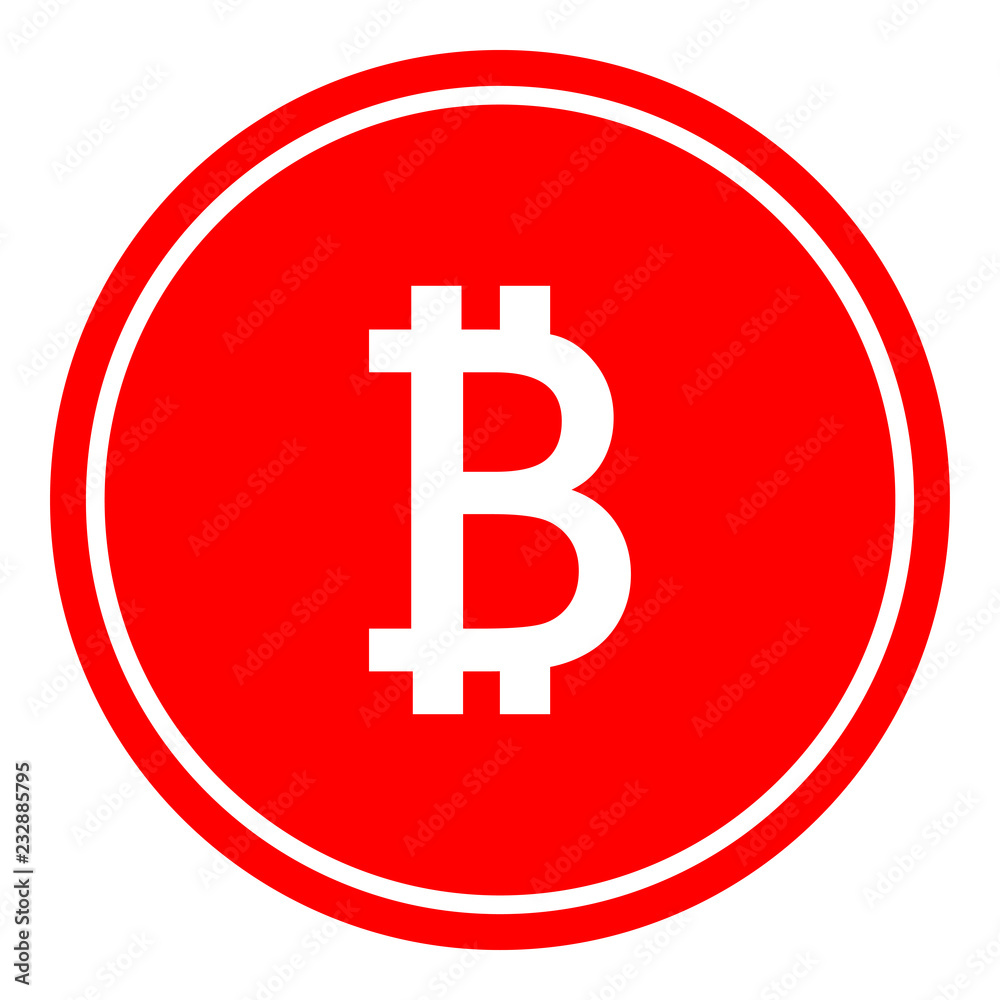 Bitcoin icon vector illustration on red background Bitcoin icon vector illustration on red background