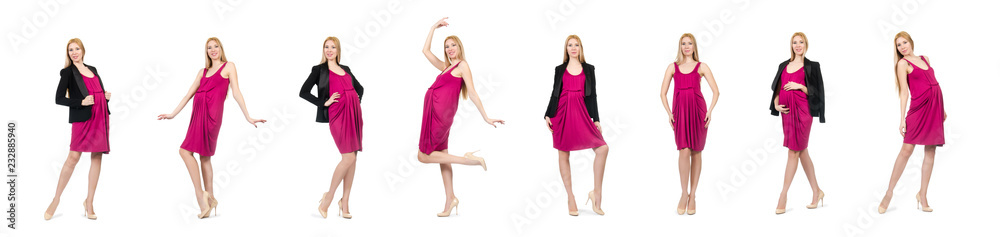 Pretty pregnant woman in pink dress isolated on white Pretty pregnant woman in pink dress isolated on white
