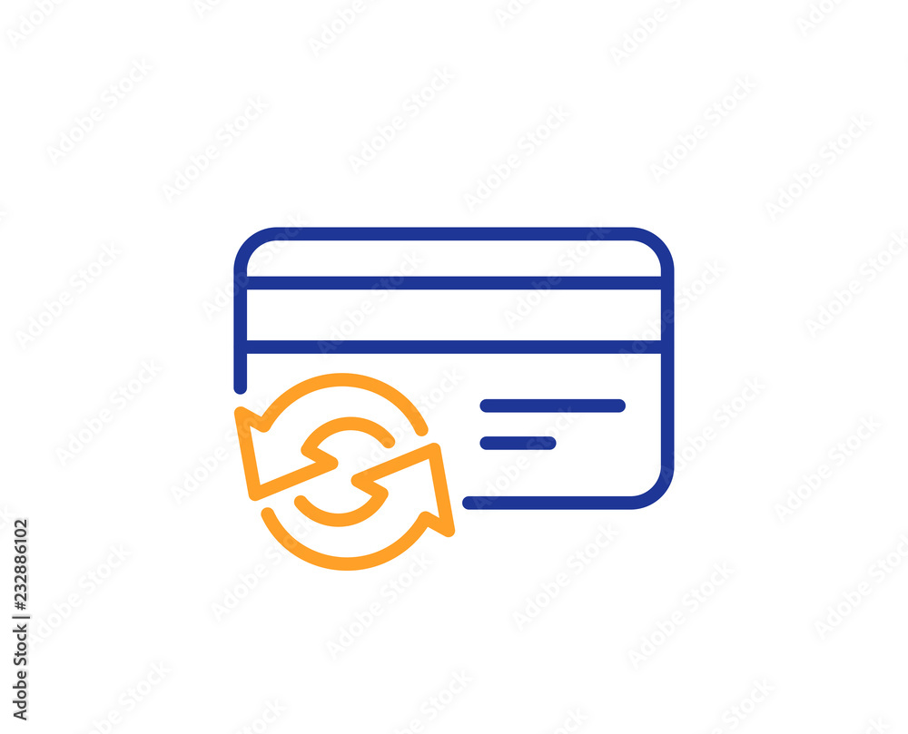 Change credit card line icon. Payment method sign. Colorful outline concept. Blue and orange thin line color icon. Change card Vector