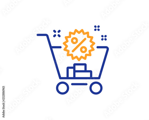 Shopping cart line icon. Sale discounts sign. Clearance symbol. Colorful outline concept. Blue and orange thin line color icon. Shopping cart Vector