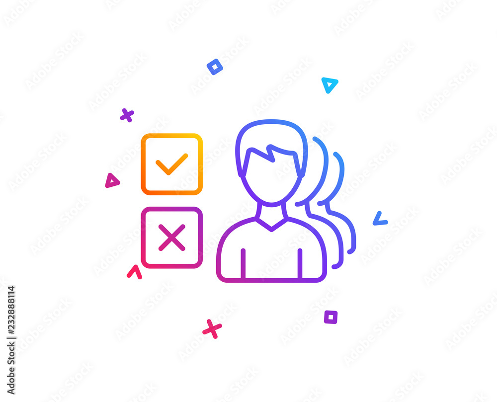 Choice line icon. Select answer sign. Business test symbol. Gradient line button. Opinion icon design. Colorful geometric shapes. Vector Choice line icon. Select answer sign. Business test symbol. Gradient line button. Opinion icon design. Colorful geometric shapes. Vector