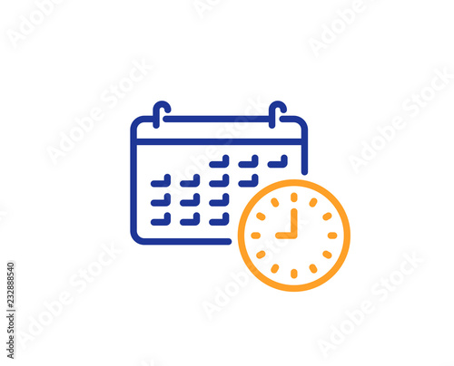 Time and calendar line icon. Clock or watch sign. Colorful outline concept. Blue and orange thin line color icon. Calendar Vector