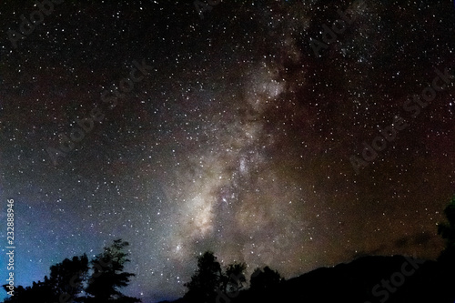 Milky Way in the darkest night with beautiful mountain shape.