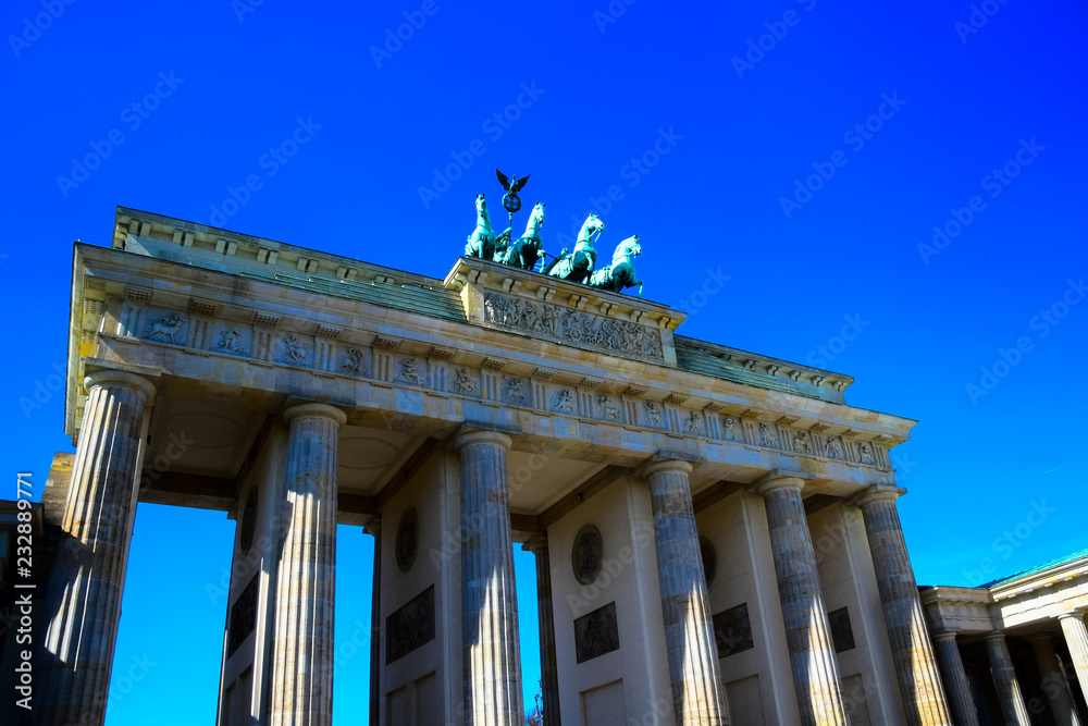 The iconic Brandenburg Gate in the Pariser Platz in Berlin, Germany