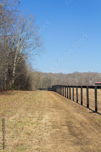 Perspective view of black fencing in a winter landscape  vertical aspect