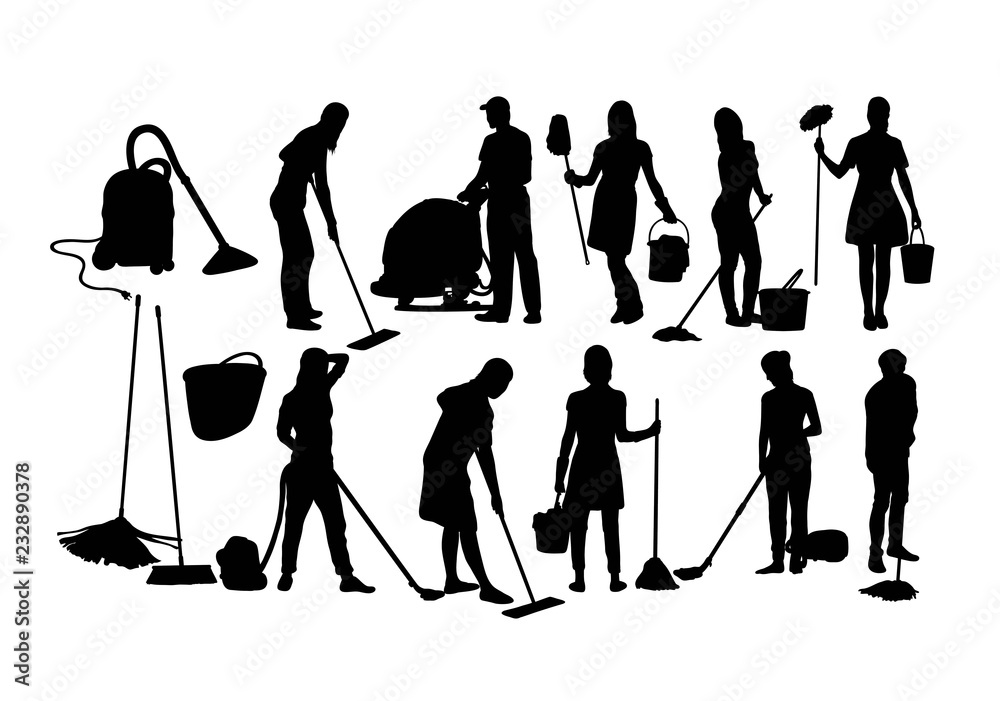 Obraz premium Cleaning Service Silhouettes, art vector design