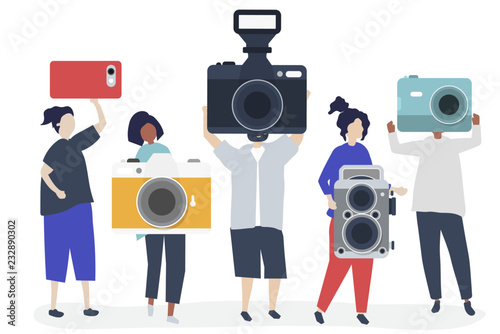 Character illustration of photographers with cameras photo