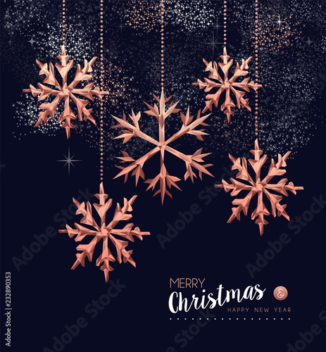 Christmas and New Year copper low poly card