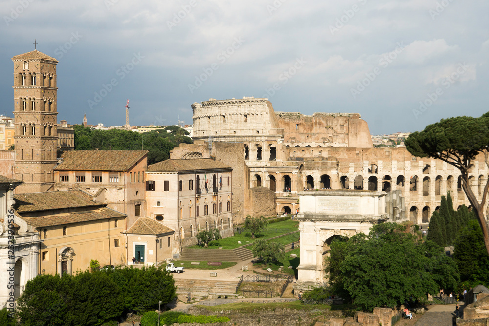 Rome with iconic ancient monuments.