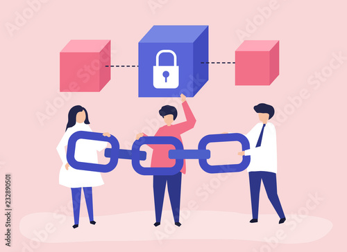 Security concept illustration of people holding a chain