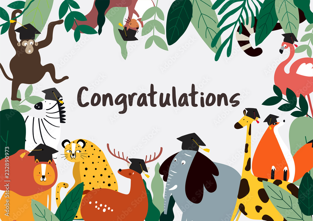 Fototapeta premium Animal cartoon style congratulations card vector