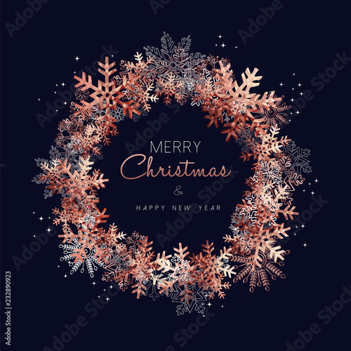 Christmas and New Year copper snow greeting card