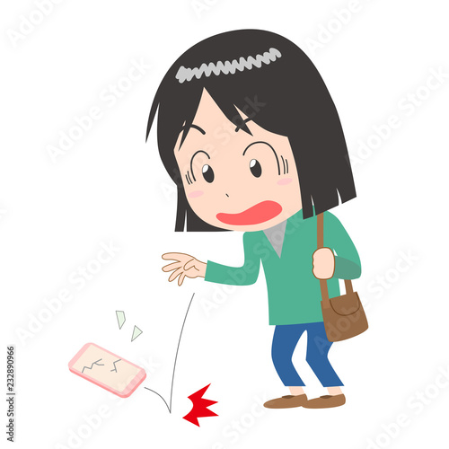 女性　スマホ　落とす　壊す
