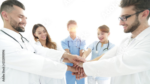 background image of a successful group of doctors on a white background