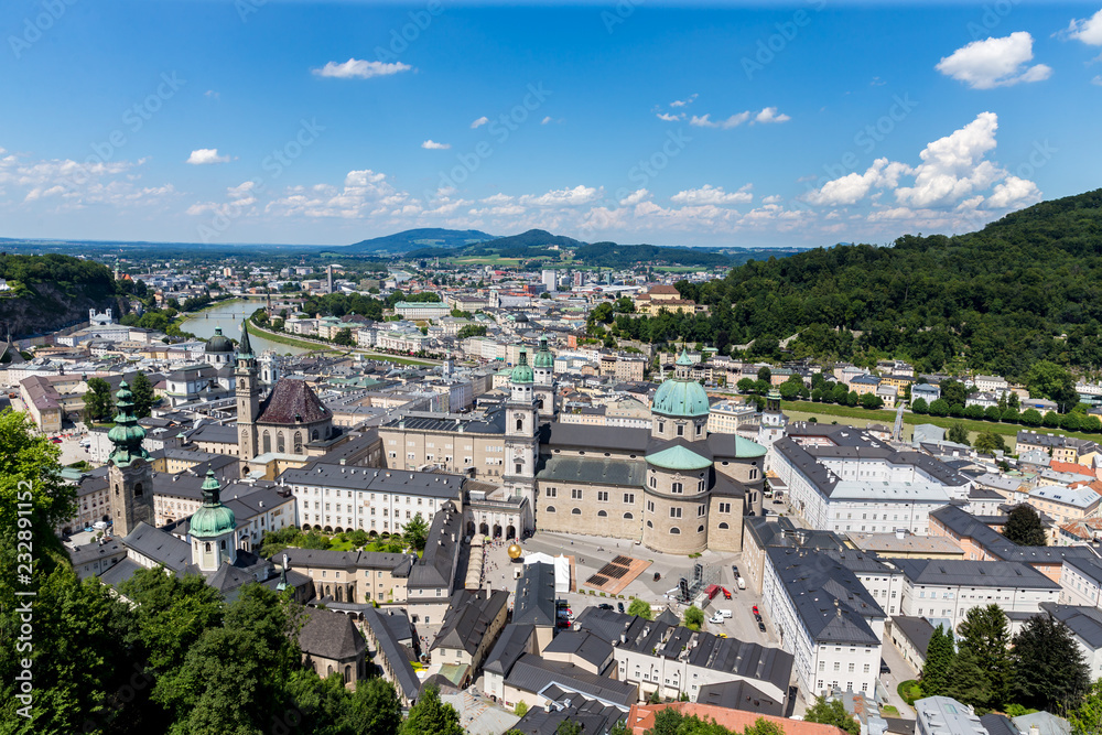 City of Salzburg with Salzach in summer, Salzburger Land